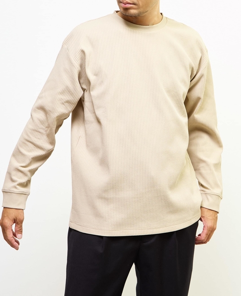 【MASTER FRAME/マスターフレーム】エステルワッフル長袖クルーネックTシャツ 詳細画像 ベージュ 1