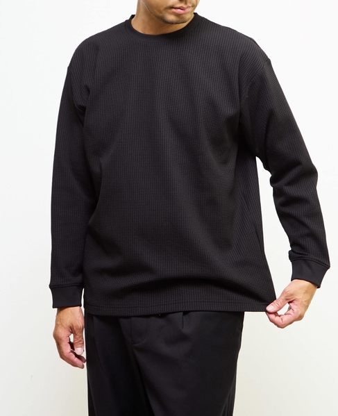 【MASTER FRAME/マスターフレーム】エステルワッフル長袖クルーネックTシャツ 詳細画像 ブラック 1