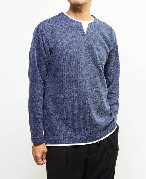 【MASTER FRAME/マスターフレーム】サカリバフェイクレイヤードキーネックTシャツ 詳細画像 ブルー 1