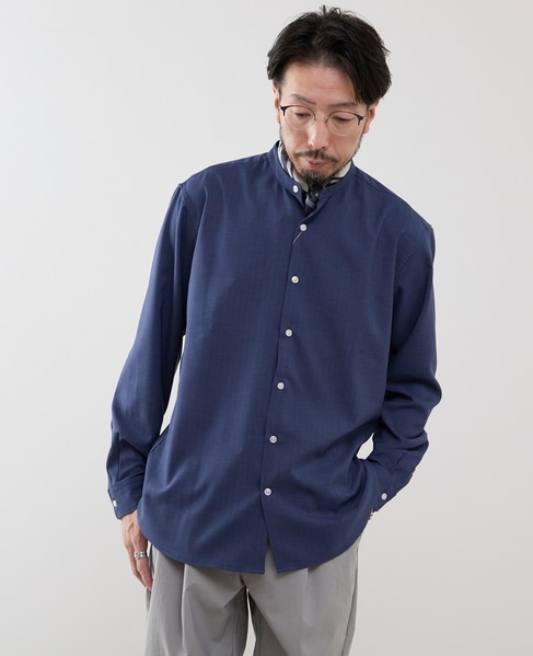 カラードストライプバンドカラーシャツ 詳細画像 ネイビー 1