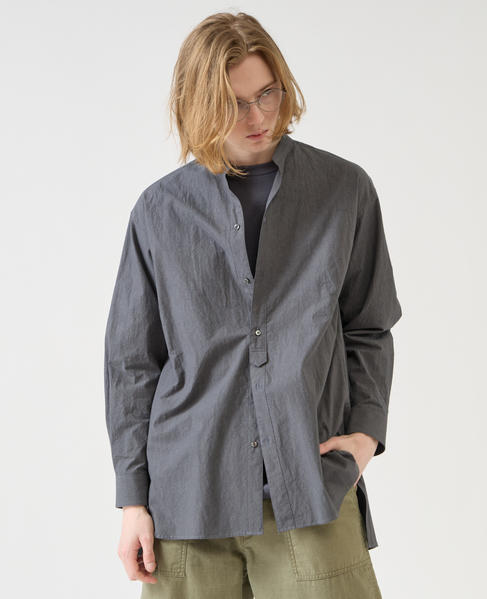 【1978 MEN'S MELROSE】ナチュラルタイプライターバンドカラーシャツ 詳細画像 チャコールグレー 2