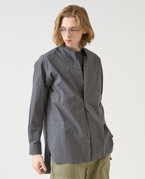 【1978 MEN'S MELROSE】ナチュラルタイプライターバンドカラーシャツ 詳細画像 チャコールグレー 7