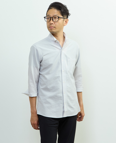 ストレッチフィット ワンピースカラー 七分袖シャツ 詳細画像 ライトグレー 1