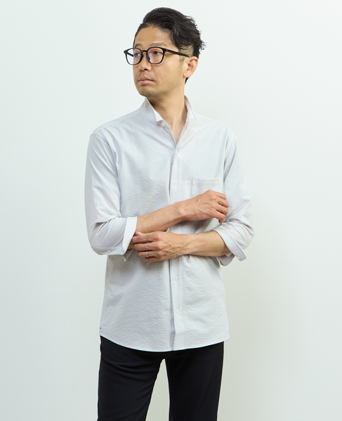 ストレッチフィット ワンピースカラー 七分袖シャツ 詳細画像 ライトグレー 13