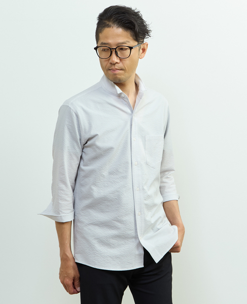 ストレッチフィット ワンピースカラー 七分袖シャツ 詳細画像 ライトグレー 14