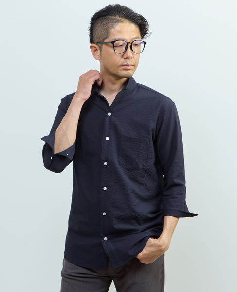 ストレッチフィット ワンピースカラー 七分袖シャツ 詳細画像 ライトグレー 17