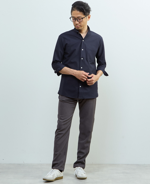 ストレッチフィット ワンピースカラー 七分袖シャツ 詳細画像 ライトグレー 19