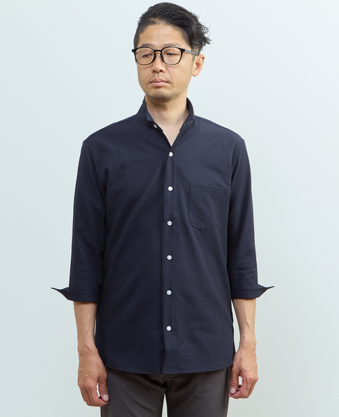 ストレッチフィット ワンピースカラー 七分袖シャツ 詳細画像 ライトグレー 2