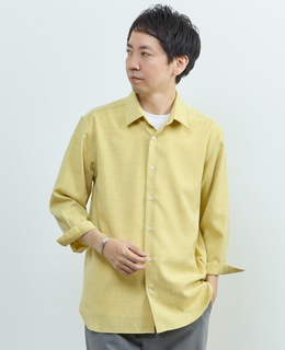 リネンライクエステル レギュラーカラー8分袖シャツ