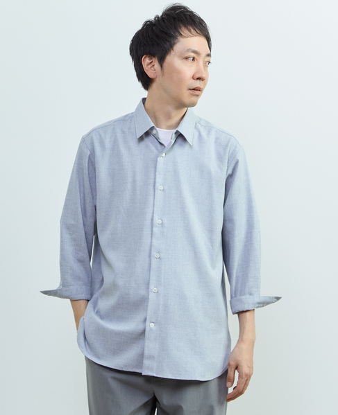 リネンライクエステル レギュラーカラー8分袖シャツ 詳細画像 サックス 13