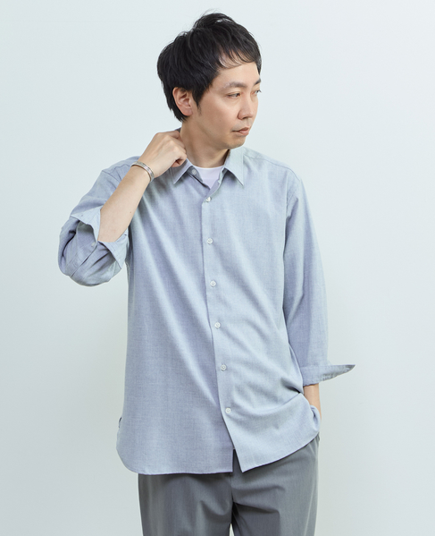 リネンライクエステル レギュラーカラー8分袖シャツ 詳細画像 サックス 14