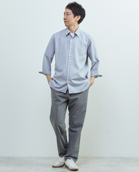 リネンライクエステル レギュラーカラー8分袖シャツ 詳細画像 サックス 15