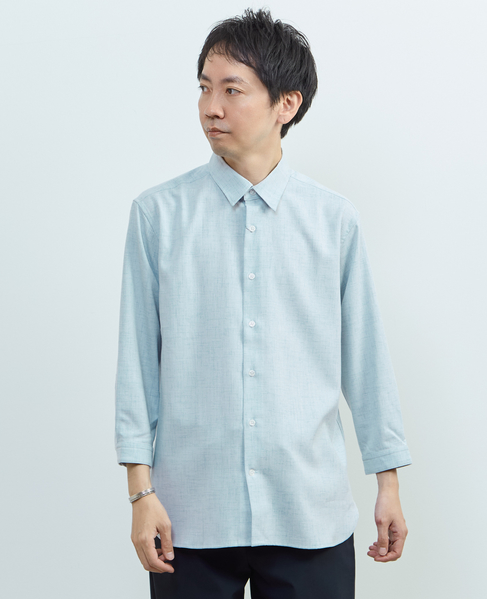 リネンライクエステル レギュラーカラー8分袖シャツ 詳細画像 サックス 17
