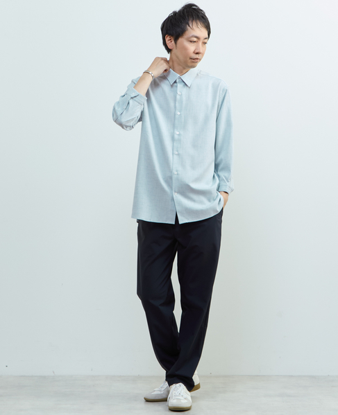 リネンライクエステル レギュラーカラー8分袖シャツ 詳細画像 サックス 19