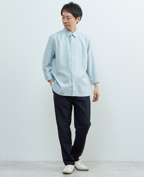 リネンライクエステル レギュラーカラー8分袖シャツ 詳細画像 サックス 20