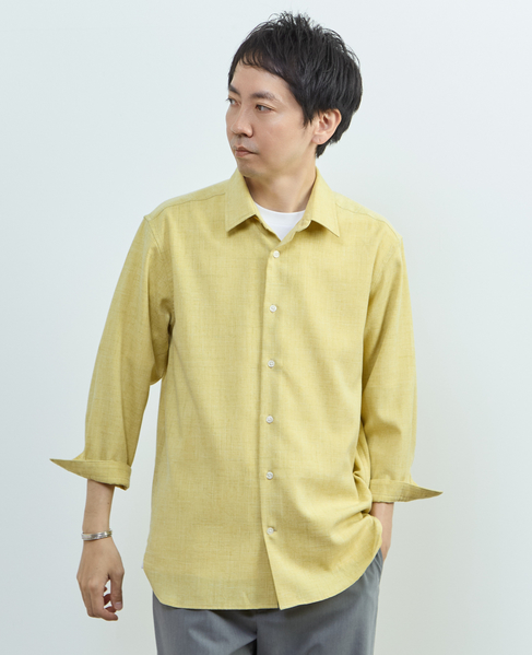 リネンライクエステル レギュラーカラー8分袖シャツ 詳細画像 サックス 21