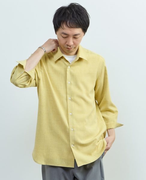リネンライクエステル レギュラーカラー8分袖シャツ 詳細画像 サックス 22