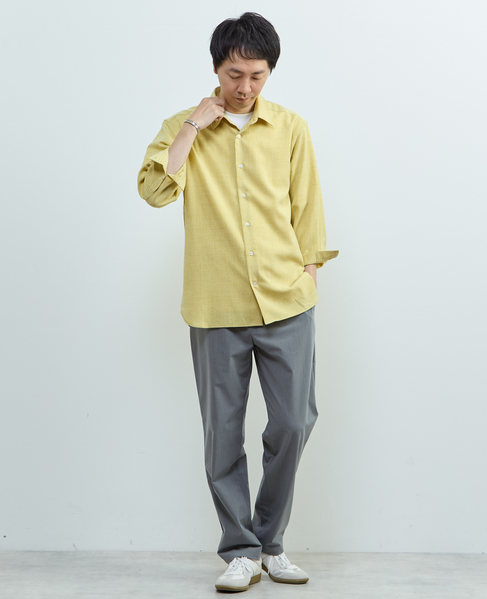 リネンライクエステル レギュラーカラー8分袖シャツ 詳細画像 サックス 24