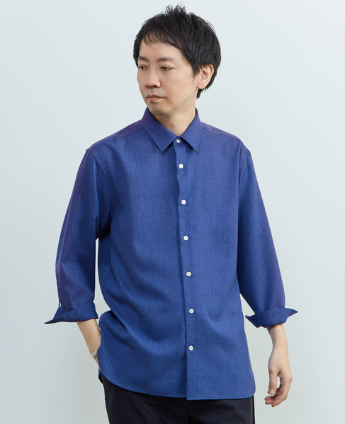 リネンライクエステル レギュラーカラー8分袖シャツ 詳細画像 サックス 25
