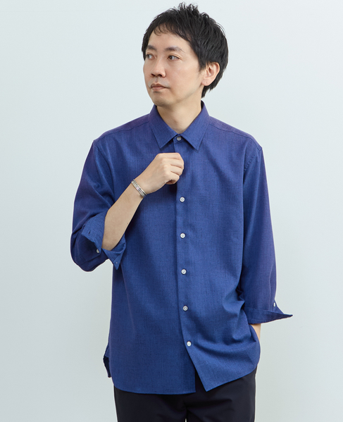 リネンライクエステル レギュラーカラー8分袖シャツ 詳細画像 サックス 26