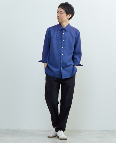 リネンライクエステル レギュラーカラー8分袖シャツ 詳細画像 サックス 27