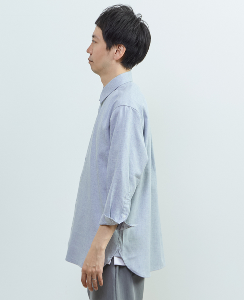 リネンライクエステル レギュラーカラー8分袖シャツ 詳細画像 サックス 3