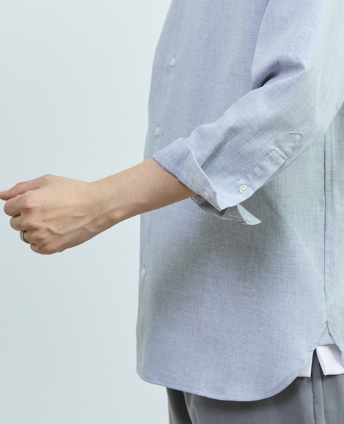 リネンライクエステル レギュラーカラー8分袖シャツ 詳細画像 サックス 7