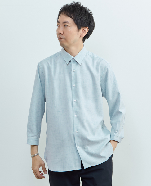 リネンライクエステル レギュラーカラー8分袖シャツ 詳細画像 グリーン 1