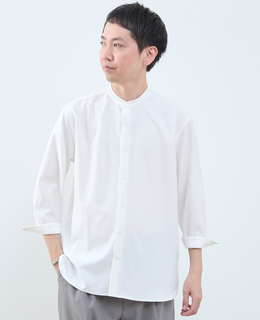 マルチファブリックバンドカラー8分袖シャツ