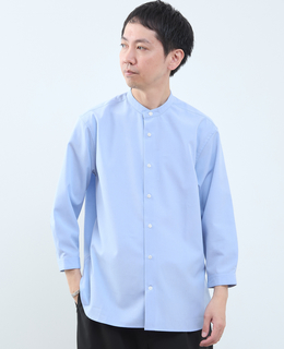 マルチファブリックバンドカラー8分袖シャツ