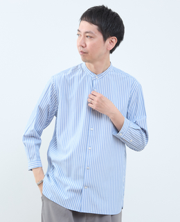 マルチファブリックバンドカラー8分袖シャツ