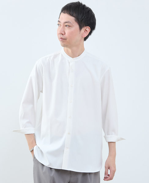 マルチファブリックバンドカラー8分袖シャツ 詳細画像 ホワイト 1