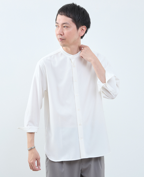 マルチファブリックバンドカラー8分袖シャツ 詳細画像 ホワイト 12