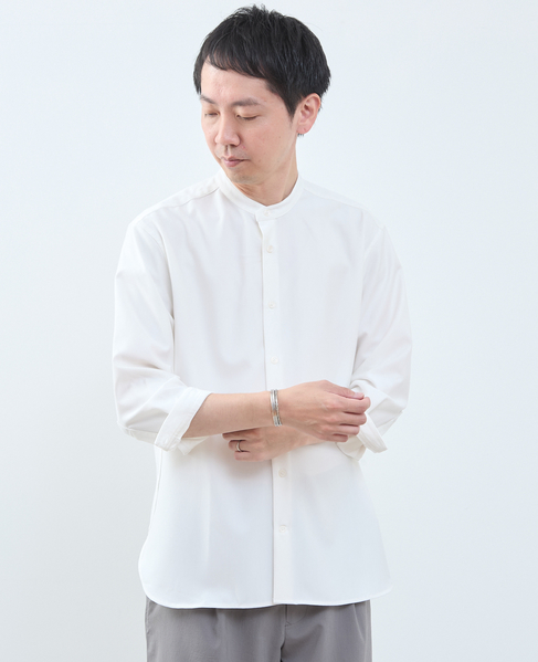 マルチファブリックバンドカラー8分袖シャツ 詳細画像 ホワイト 13