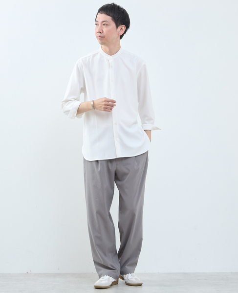 マルチファブリックバンドカラー8分袖シャツ 詳細画像 ホワイト 15