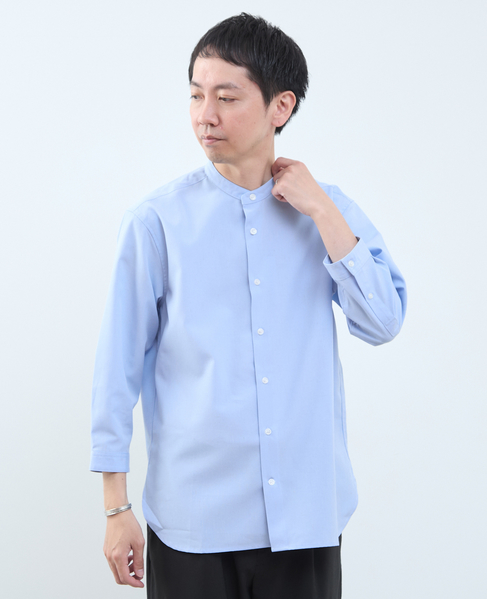 マルチファブリックバンドカラー8分袖シャツ 詳細画像 ホワイト 17