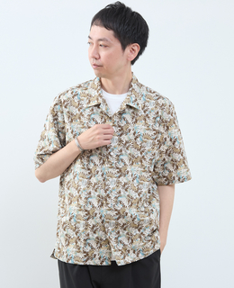 ボタニカルプリント半袖オープンカラーシャツ
