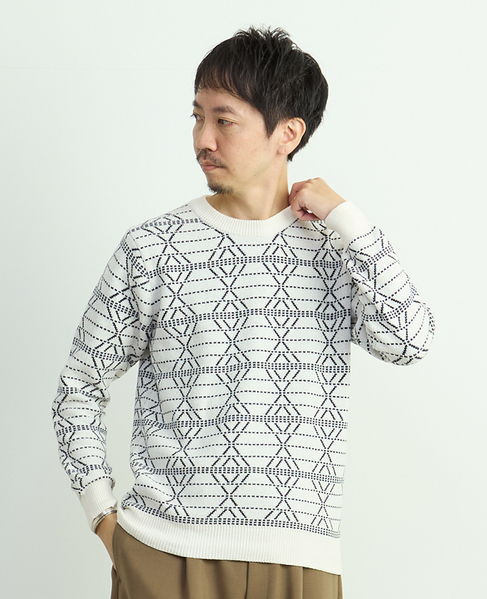 モールジャガードクルーネックニット 詳細画像 ホワイト 12