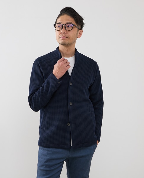 クォーターゲージ スタンドカラーカーディガン 詳細画像 ネイビー 1