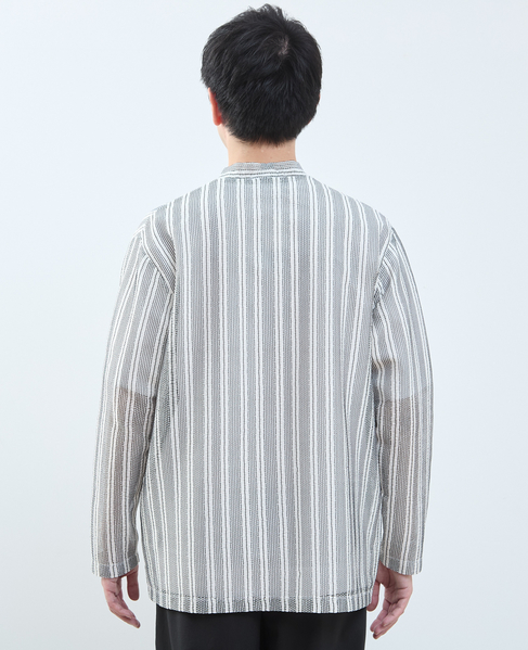 テクスチャーメッシュストライプカーディガン 詳細画像 ホワイト 4