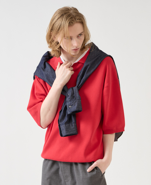 【1978 MEN'S MELROSE】シルケットコットン × ナイロンポロシャツ 詳細画像 レッド 18