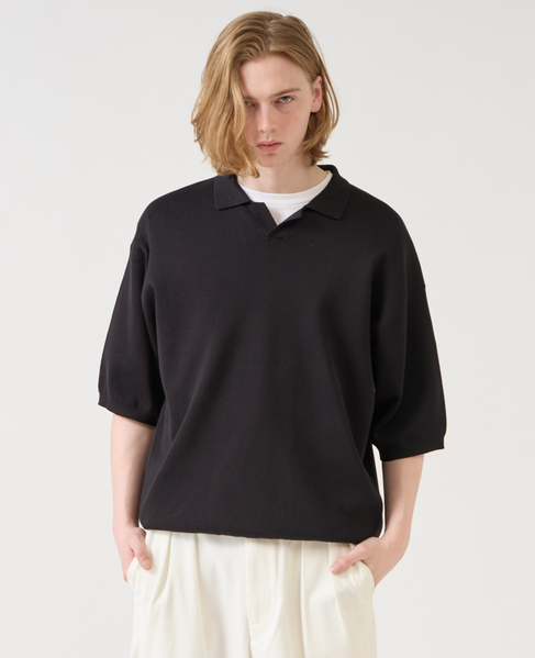 【1978 MEN'S MELROSE】シルケットコットン × ナイロンポロシャツ 詳細画像 ブラック 2