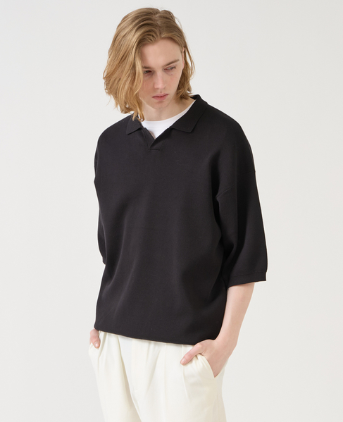 【1978 MEN'S MELROSE】シルケットコットン × ナイロンポロシャツ 詳細画像 ブラック 3