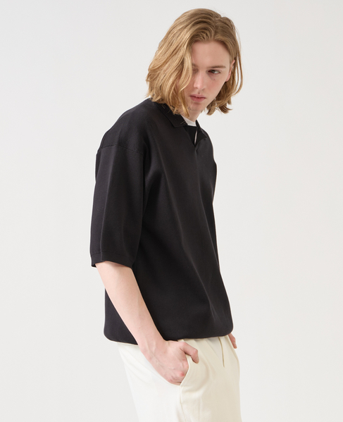 【1978 MEN'S MELROSE】シルケットコットン × ナイロンポロシャツ 詳細画像 ブラック 6