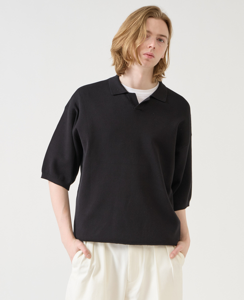 【1978 MEN'S MELROSE】シルケットコットン × ナイロンポロシャツ 詳細画像 ブラック 7