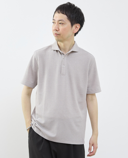 リンクスストライプ半袖ホリゾンカラーポロシャツ