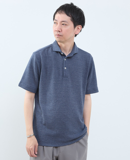 リンクスストライプ半袖ホリゾンカラーポロシャツ