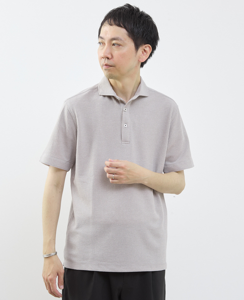 リンクスストライプ半袖ホリゾンカラーポロシャツ 詳細画像 グレー 13