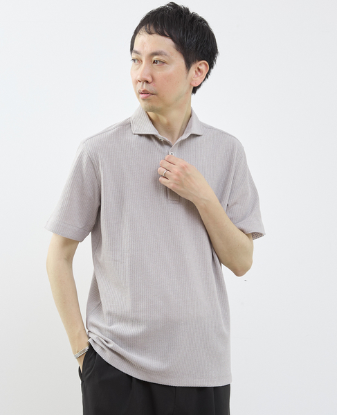 リンクスストライプ半袖ホリゾンカラーポロシャツ 詳細画像 グレー 14