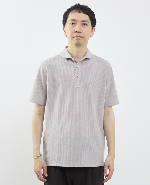 リンクスストライプ半袖ホリゾンカラーポロシャツ 詳細画像 グレー 2